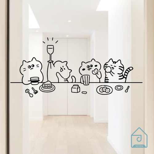 创意卡通猫咪简笔画贴纸卧室厨房玻璃门防撞提示贴画店铺墙面贴纸
