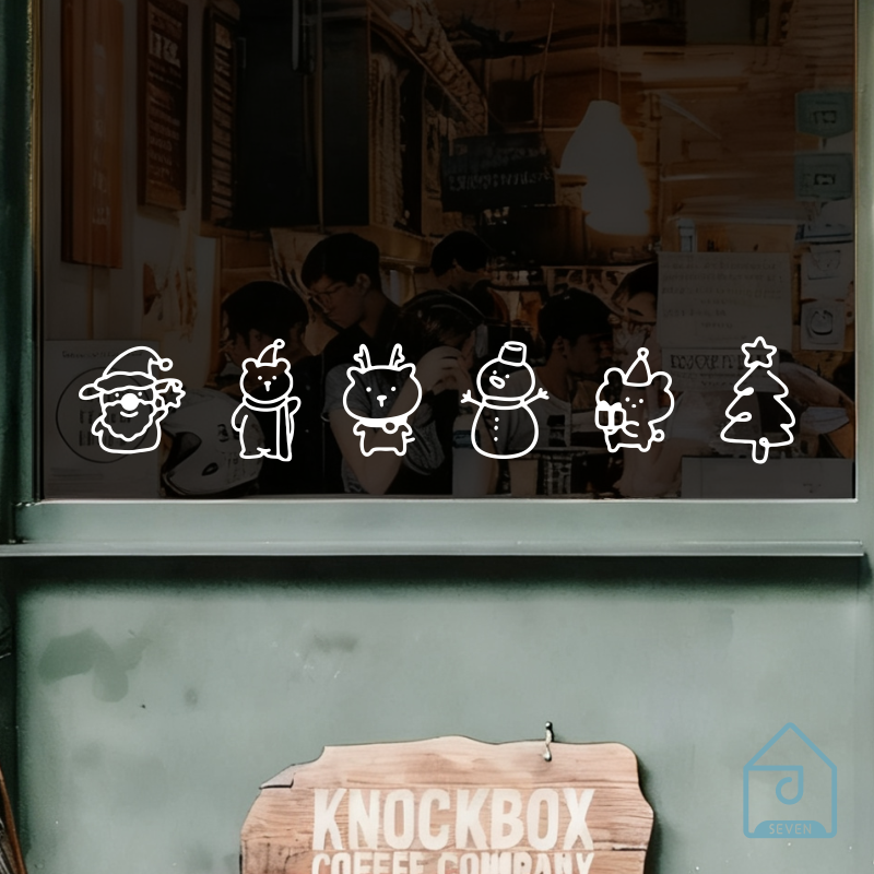 圣诞可爱图案节日氛围奶茶咖啡服装店铺橱窗户玻璃门防撞腰线贴纸