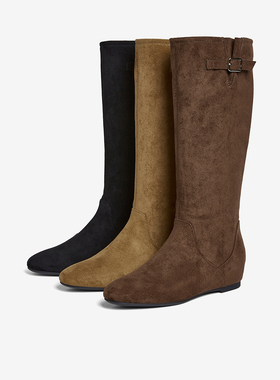 百思图2025冬季新款时尚复古尖头西部靴粗腿显瘦女长靴F2101DC5