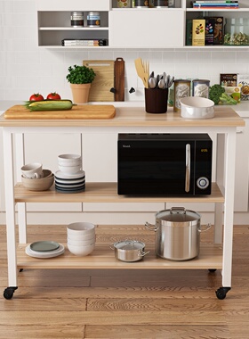 可移动带轮子厨房桌置物桌落地多层微波炉架储物架桌子家用收纳架
