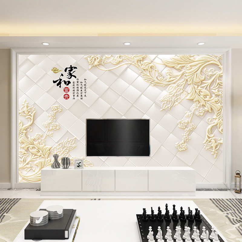 8d电视背景墙现代简约欧式软包客厅装饰大气3d影视墙布无缝壁纸画