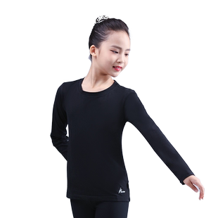 柏屋儿童长袖圆领T恤女孩形体服装民间舞蹈基础练功服11421414