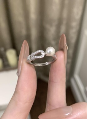 珍珠马蹄扣戒指女轻奢时尚百搭指环小众设计开口可调节气质食指戒