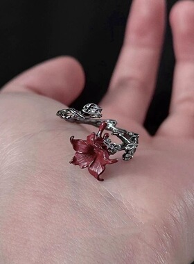 Vintage中古「曼陀罗」花朵戒指女ins小众开口调节食指戒清冷指环