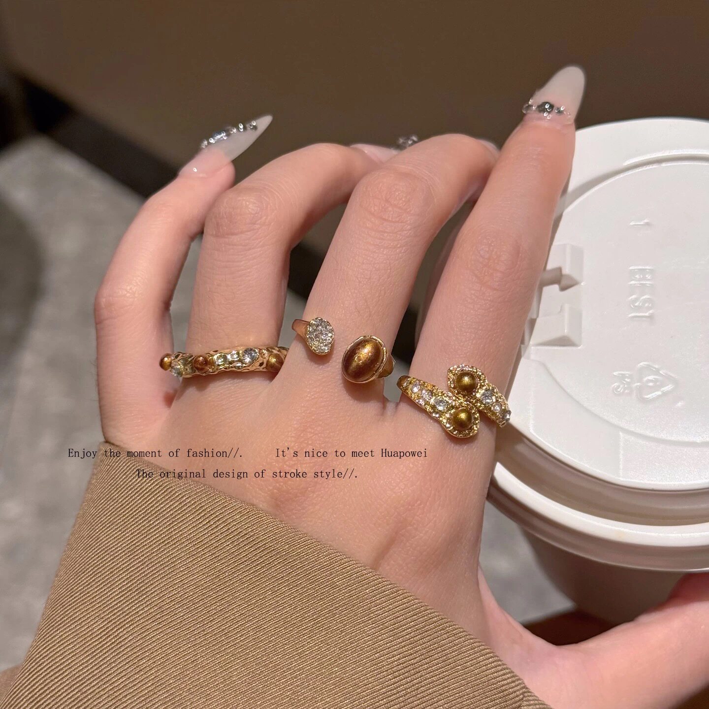 复古美拉德戒指女小众设计高级感开口可调节食指戒时尚个性指环