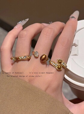 复古美拉德戒指女小众设计高级感开口可调节食指戒时尚个性指环