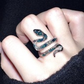 暗黑蛇形戒指女小众设计感开口可调节食指戒个性 冷淡风潮酷指环