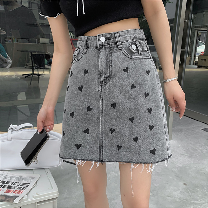 Real price ~ new love high waist denim skirt A-line skirt design sense of minority femininity short skirt