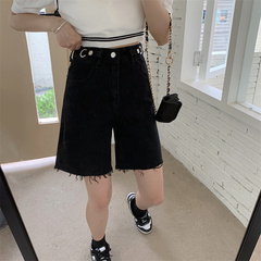 Real price new Korean high waist loose straight tube Hong Kong Style denim shorts wide leg pants