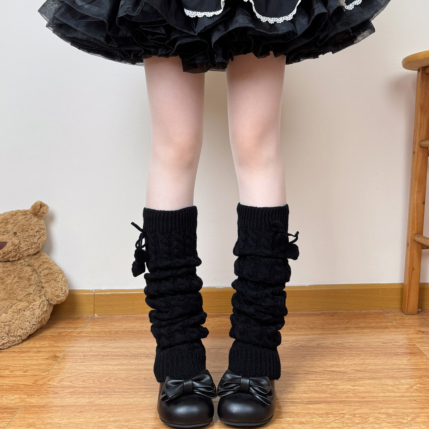 thumbnail for Fat bear Japanese sweet girl autumn and winter girl jk solid color lolita twist hairball socks cover jk leg cover pile socks