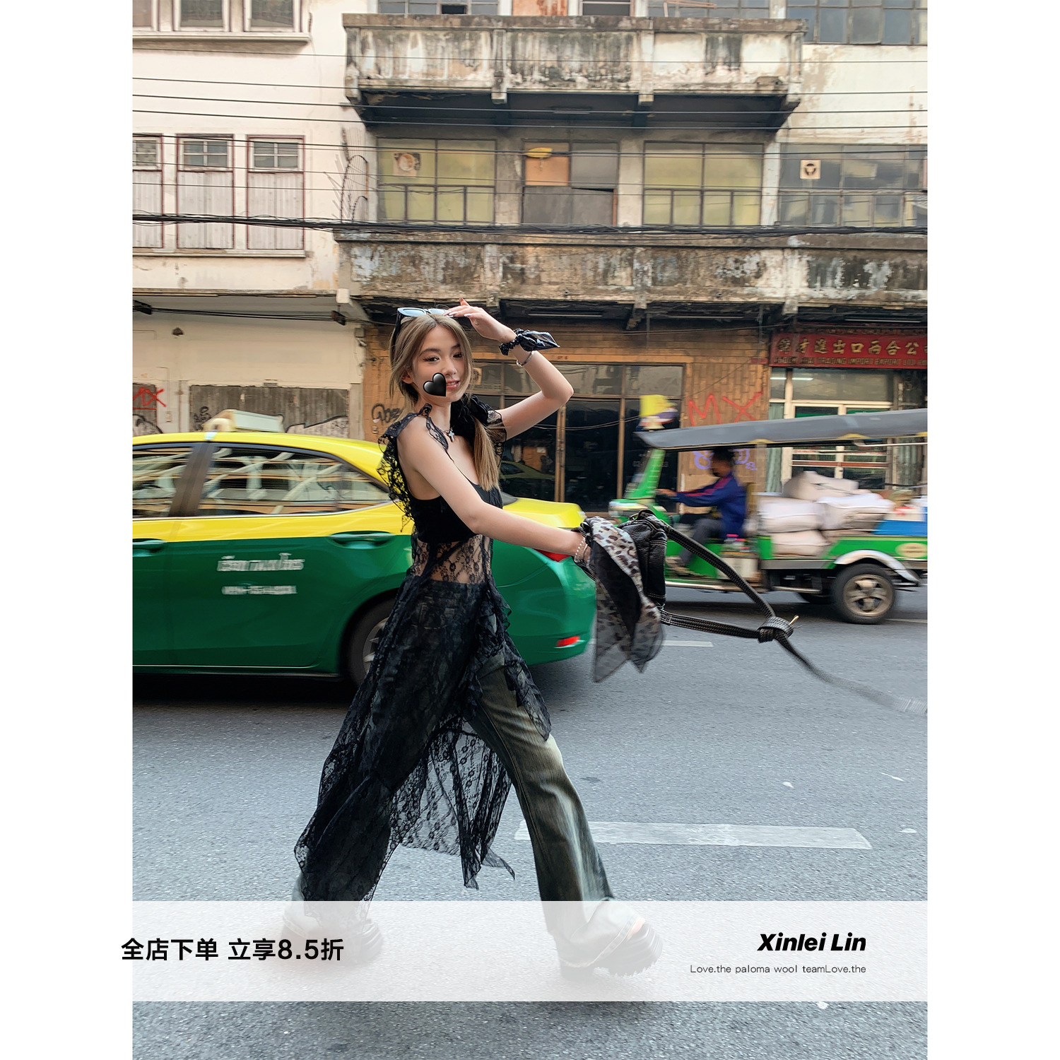 XinleiLin双色蕾丝罩衫连衣裙