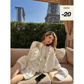 isab 套装 Lin t重工褶皱花边铨棉衬衫 海盐白沙 Xinlei