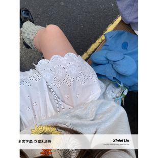 棉布镂空绣花松紧腰半身裙短裙子 温莎城堡 Xinlei Lin