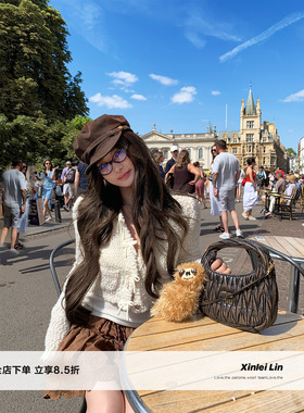 Xinlei Lin “奶油慕斯”acn*新款小香感珠粒绒立体肌理针织开衫