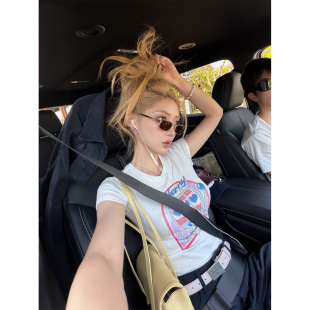 复古小马印花图案雪花慕斯棉短袖 Xinlei 美式 特立独行 T恤 Lin