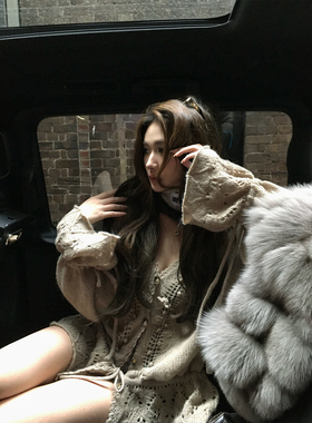 Xinlei Lin“秋日甜茶”绵羊毛法式复古重工镂空钩花针织毛衫