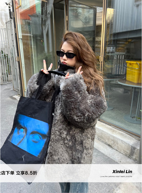Xinlei Lin “暮光森林”定染立领廓形环保仿羊羔毛皮毛一体外套