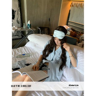 Xinlei Lin“白昼梦”天丝棉感条纹清爽粉嫩睡衣套装衬衫短裤长裤