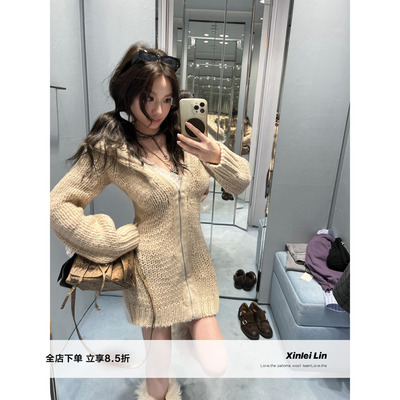 XinleiLin长款连帽针织连衣裙