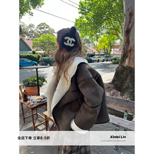 复合皮毛一体毛感皮草外套女秋冬新款 冬日暖炉 Lin Xinlei