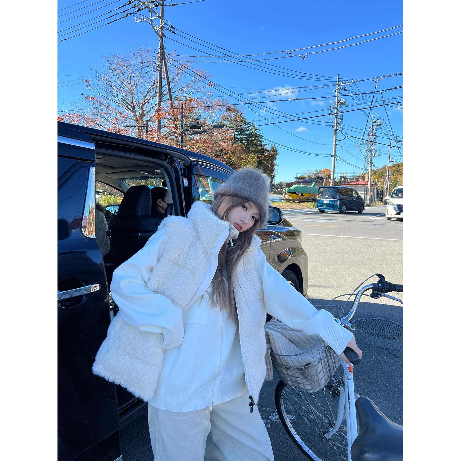 Xinlei Lin 北国雪松 颗粒羊羔毛90白鸭绒防风立领羽绒服马甲