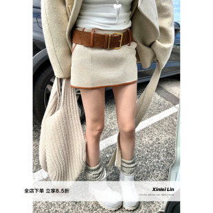 低腰m1u系少女精纺帆布撞色半裙 千金归来 Xinlei Lin