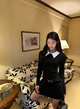 Xinlei Lin  miu系双色可脱卸领口针织裙女春夏连衣裙女短款裙子