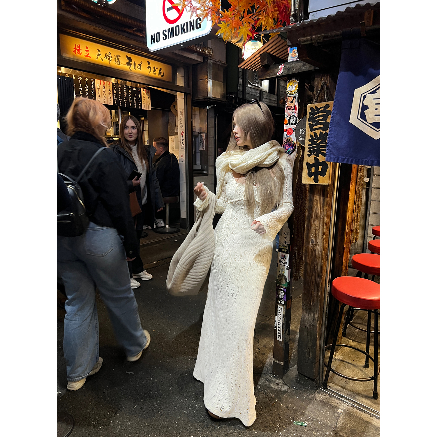 XinleiLin针织长袖连衣裙围巾款