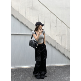 轻薄亮面工装 斩女 休闲裤 女黑色裤 女春夏 Xinlei 子长裤 Lin