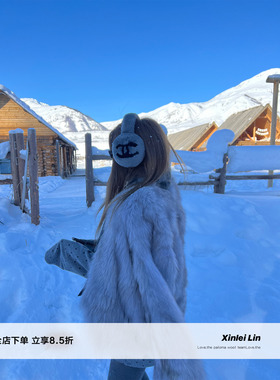 Xinlei Lin “富家千金”定染灰色染尖狐狸毛腹毛皮草外套女冬