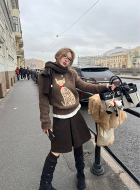 Xinlei Lin 英伦vintage 复古50羊毛呢中长款百褶半身裙