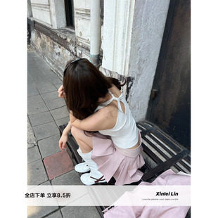 Xinlei Lin“小心机”后背扭结挖洞镂空细节工字背心上衣女春季新