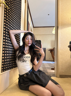 Xinlei Lin “摇滚明星”白色印花吊带背心女春夏上衣背心