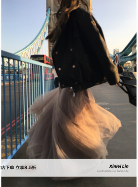 Xinlei Lin“迷雾巴黎”大摆量双色网纱裙半身长裙女秋冬百搭