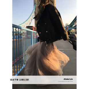 大摆量双色网纱裙半身长裙女秋冬百搭 迷雾巴黎 Xinlei Lin