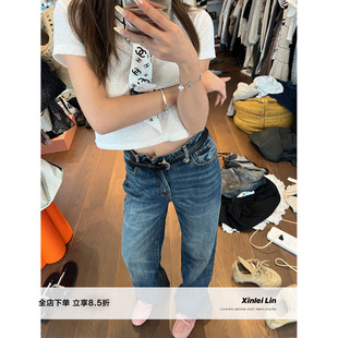 R.l3中高腰水洗深蓝直筒微喇牛仔裤 海盐城光 Lin Xinlei