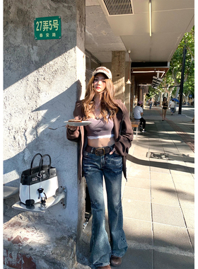 Xinlei Lin“蒸汽时代”美式高街复古重工水洗中低腰微辣牛仔裤