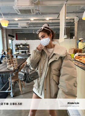 Xinlei Lin  blcg定制工装水洗格纹棒球羽绒服外套女秋冬