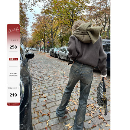 Xinlei Lin"dirty fit"今年冬天bi穿复古暗调脏脏做旧水洗牛仔裤