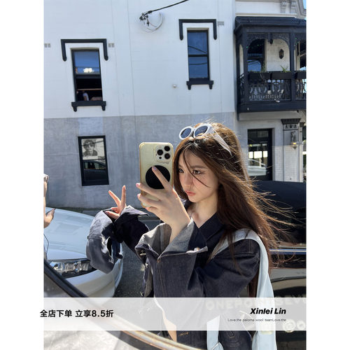 XinleiLin深色牛仔外套裤子套装