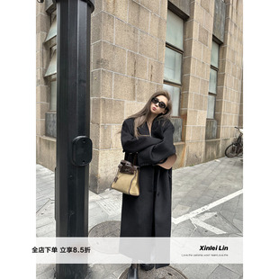 廓形毛呢大衣外套秋冬 美拉德韩素希氛围感70羊毛长款 Xinlei Lin