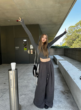 Xinlei Lin 暖暖德绒阔腿褶皱双色保暖舒适卫裤长裤女秋冬