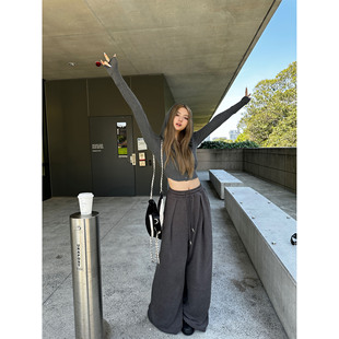 长裤 暖暖德绒阔腿褶皱双色保暖舒适卫裤 女秋冬 Lin Xinlei