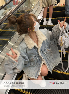 Xinleilin 秋款 设计感重水洗磨毛廓形宽松夹棉牛仔短外套