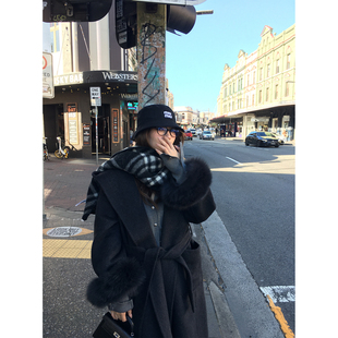 口连帽长款 Xinlei 70羊毛狐狸毛袖 赫拉小姐 双面呢大衣外套 Lin