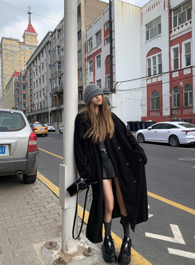 Xinlei Lin 私服blcg垂感风衣式纸片人长款廓形黑色大衣外套