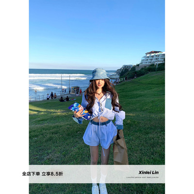 XinleiLin条纹衬衫短裤套装