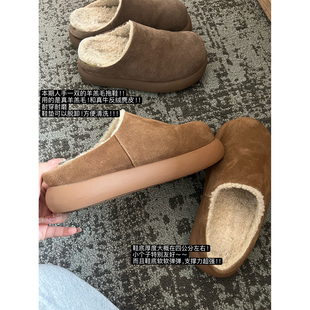 拖鞋 Xinlei 真羊毛牛皮加绒毛毛4cm厚底增高勃肯鞋 懒人福音 Lin