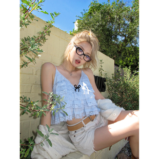 私服sst荷叶边少女感蛋糕蕾丝重工吊带上衣 海盐慕斯 Xinlei Lin