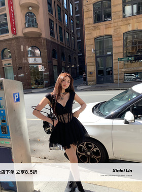 Xinlei Lin “恋爱泡泡”蕾丝网纱鱼骨甜美少女蓬蓬连衣裙女春夏